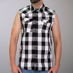 Hot Leathers GMS3490 Men's Black and White Skull Sleeveless Flannel Shirt