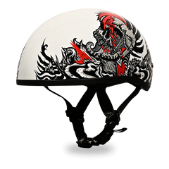 D6-RR DOT Approved Daytona Motorcycle Half Face Helmet - Skull Cap Graphics for Men & Women, Scooters, ATVs, UTVs & Choppers - W/ Rockin' Reaper