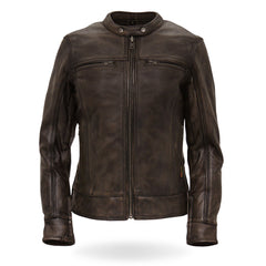 Hot Leathers JKL1024 Ladies Distressed Brown Motorcycle Leather Biker Jacket with Concealed carry Pockets