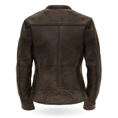 Hot Leathers JKL1024 Ladies Distressed Brown Motorcycle Leather Biker Jacket with Concealed carry Pockets