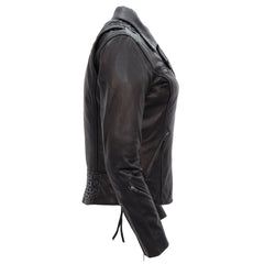 Hot Leathers JKL1027 Ladies Black Lace Detail Carry Conceal Leather Motorcycle Biker Jacket