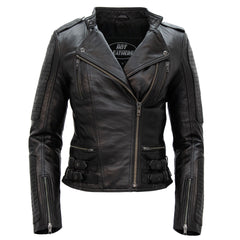 Hot Leathers JKL1030 Ladies Lightweight Motorcycle Black Leather Biker Jacket with Side Buckles