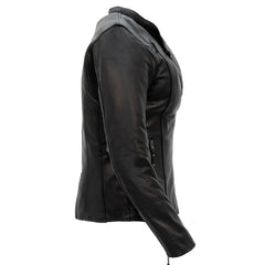 Hot Leathers JKL1032 Ladies Motorcycle Black Leather Biker Jacket with Vented Side Snaps