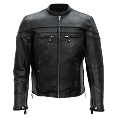 Hot Leathers JKM1011 Men's Black Leather Vented Motorcycle Racer Jacket with Double Piping