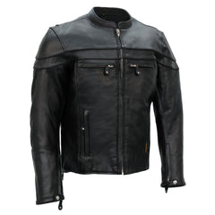 Hot Leathers JKM1011 Men's Black Leather Vented Motorcycle Racer Jacket with Double Piping