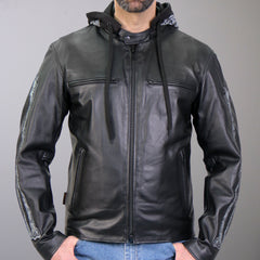 Hot Leathers JKM1031 Men's Biker ‘Skull and Bones’ Leather Motorcycle Jacket with Flannel Lining
