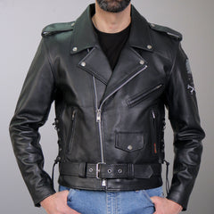 Hot Leathers JKM2001 Men's Black ‘Skull And Crossbones' Motorcycle Leather Biker Jacket
