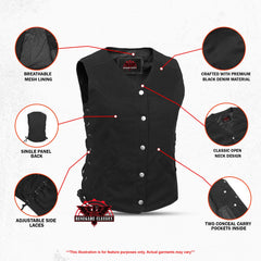 Women's Denim Longer Body ¾ Vest - Side Laces