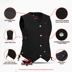 Women's 6 Pocket Denim Utility Vest - Black