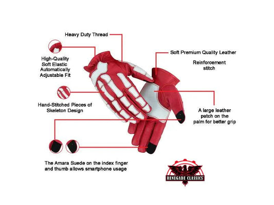 Skeletal Grip Red and White Skeleton Design Riding Glove
