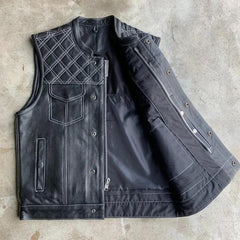 White Diamond - Mens Premium Leather Diamond Stitch Club Vest