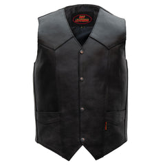 Hot Leathers VSM1014 Men's Motorcycle Black Heavyweight Leather Biker Vest with Inside Pocket