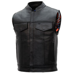 Hot Leathers VSM1052 Men's Black 'Patriotic' Motorcycle Club style Conceal and Carry Leather Biker Vest