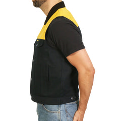 Hot Leathers Men's Black and Yellow Denim Conceal Carry Vest VSM6104