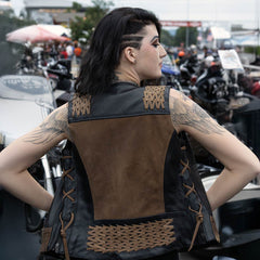 Milwaukee Leather MLL4509 Women's 'Smoocher'  2-Tone Crazy Horse Brown/Black Leather Club Style Motorcycle Vest