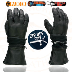 Milwaukee Leather Men's Gauntlet Motorcycle Hand Gloves- Deerskin Zip-Off-Long Cuff Thermal Lined Gel Palm-SH852