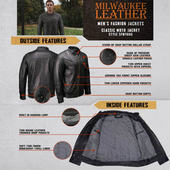 Milwaukee Leather SFM1866 Men's Classic Black Moto Leather Jacket with Zipper Front
