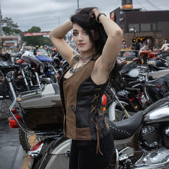 Milwaukee Leather MLL4509 Women's 'Smoocher'  2-Tone Crazy Horse Brown/Black Leather Club Style Motorcycle Vest