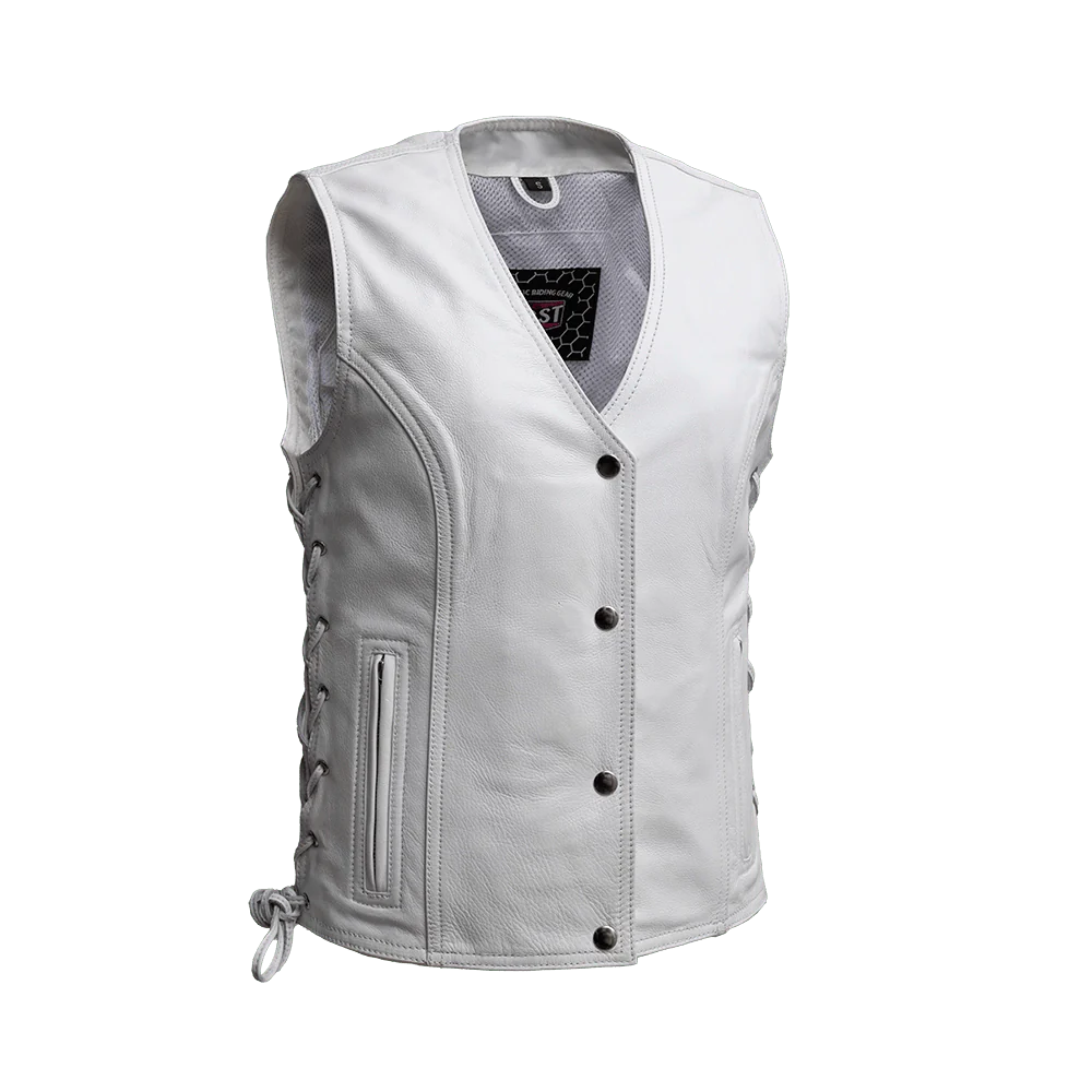 FIL577CDM-Beryl - Women's Motorcycle Leather Vest - White