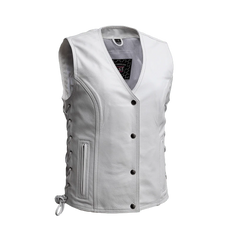 FIL577CDM-Beryl - Women's Motorcycle Leather Vest - White