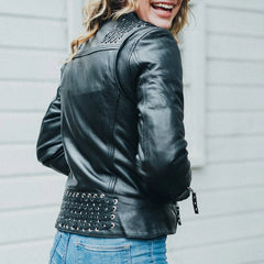FIL191SDMZ-Black Widow - Women's Motorcycle Leather Jacket