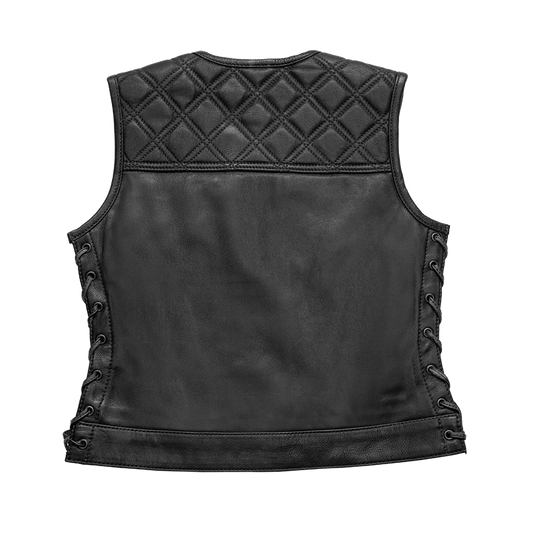 FIL588CDM-BBLK-Bonnie - Women's Motorcycle Leather Vest - Diamond Quilt