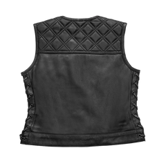 FIL588CDM-BBLK-Bonnie - Women's Motorcycle Leather Vest - Diamond Quilt