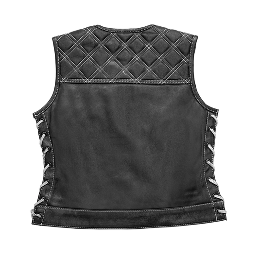 FIL588CDM5X-BLKWH-Bonnie - Women's Motorcycle Leather Vest - Diamond Quilt
