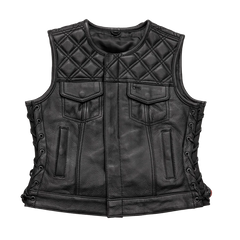 FIL588CDM-BBLK-Bonnie - Women's Motorcycle Leather Vest - Diamond Quilt