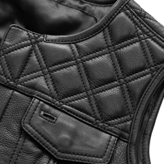 FIL588CDM-BBLK-Bonnie - Women's Motorcycle Leather Vest - Diamond Quilt
