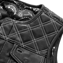 FIL588CDM5X-BLKWH-Bonnie - Women's Motorcycle Leather Vest - Diamond Quilt