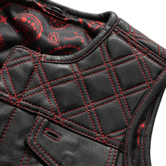 FIL588CDM-BLKRD-Bonnie - Women's Motorcycle Leather Vest - Diamond Quilt