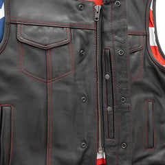 FIM684CDM-Born Free Men's Leather Motorcycle Leather Vest - Red Stitch