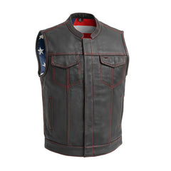 FIM684CDM-Born Free Men's Leather Motorcycle Leather Vest - Red Stitch