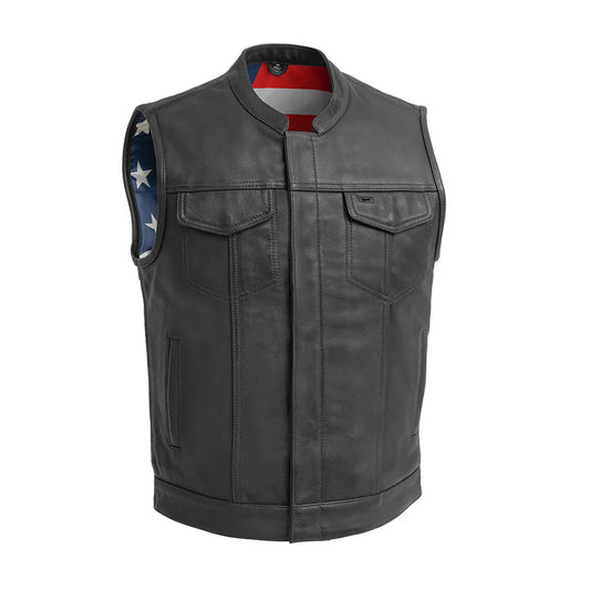 FIM683CDM-Born Free Men's Motorcycle Leather Vest - Black Stitch