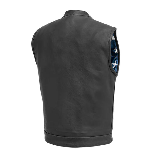 FIM683CDM-Born Free Men's Motorcycle Leather Vest - Black Stitch