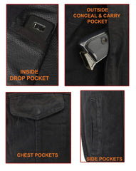 M Boss Motorcycle Apparel BOS13000 Men's Black Denim Club Style Vest with Hidden Zipper