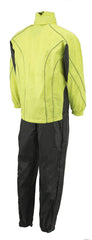 M Boss Motorcycle Apparel BOS19501 Men’s Black and High-Viz Green Two-Piece Motorcycle Rain Suit