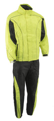 M Boss Motorcycle Apparel BOS19501 Men’s Black and High-Viz Green Two-Piece Motorcycle Rain Suit