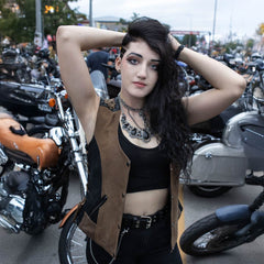 Milwaukee Leather MLL4509 Women's 'Smoocher'  2-Tone Crazy Horse Brown/Black Leather Club Style Motorcycle Vest