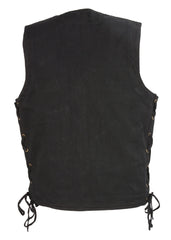 Club Vest CVM1360 Men's Classic Side Lace Black Denim Motorcycle Vest with Snap Buttons