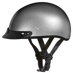 D1-SM DOT Approved Daytona Skull Cap Half Shell Motorcycle Helmet - Beanie Style for Motorcycles, Cruisers, Scooters, and Mopeds - Silver Metallic