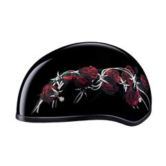 D6-BRO DOT Approved Daytona Motorcycle Half Face Helmet - Skull Cap Graphics for Men & Women, Scooters, ATVs, UTVs & Choppers - W/ Barbed Roses