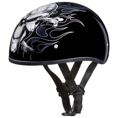 D6-CB DOT Approved Daytona Motorcycle Half Face Helmet - Skull Cap Graphics for Men & Women, Scooters, ATVs, UTVs & Choppers - W/ Cross Bones