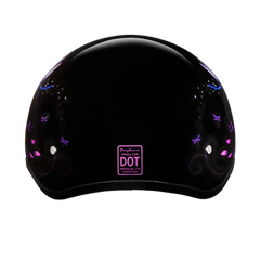 D6-DF DOT Approved Daytona Motorcycle Half Face Helmet - Skull Cap Graphics for Men & Women, Scooters, ATVs, UTVs & Choppers - W/ Dragonfly