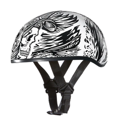 D6-LF DOT Approved Daytona Motorcycle Half Face Helmet - Skull Cap Graphics for Men & Women, Scooters, ATVs, UTVs & Choppers - W/ Live Fast