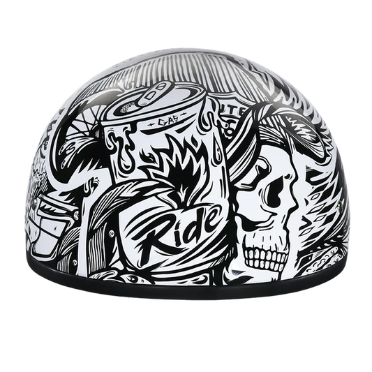 D6-LF DOT Approved Daytona Motorcycle Half Face Helmet - Skull Cap Graphics for Men & Women, Scooters, ATVs, UTVs & Choppers - W/ Live Fast