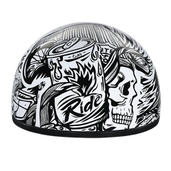 D6-LF DOT Approved Daytona Motorcycle Half Face Helmet - Skull Cap Graphics for Men & Women, Scooters, ATVs, UTVs & Choppers - W/ Live Fast