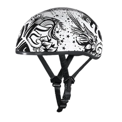 D6-LS DOT Approved Daytona Motorcycle Half Face Helmet - Skull Cap Graphics for Men & Women, Scooters, ATVs, UTVs & Choppers - W/ Lovesee