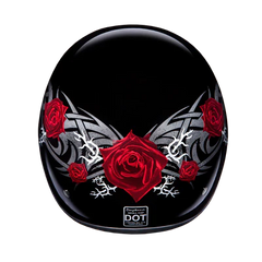 D6-R DOT Approved Daytona Motorcycle Half Face Helmet - Skull Cap Graphics for Men & Women, Scooters, ATVs, UTVs & Choppers - W/ Rose